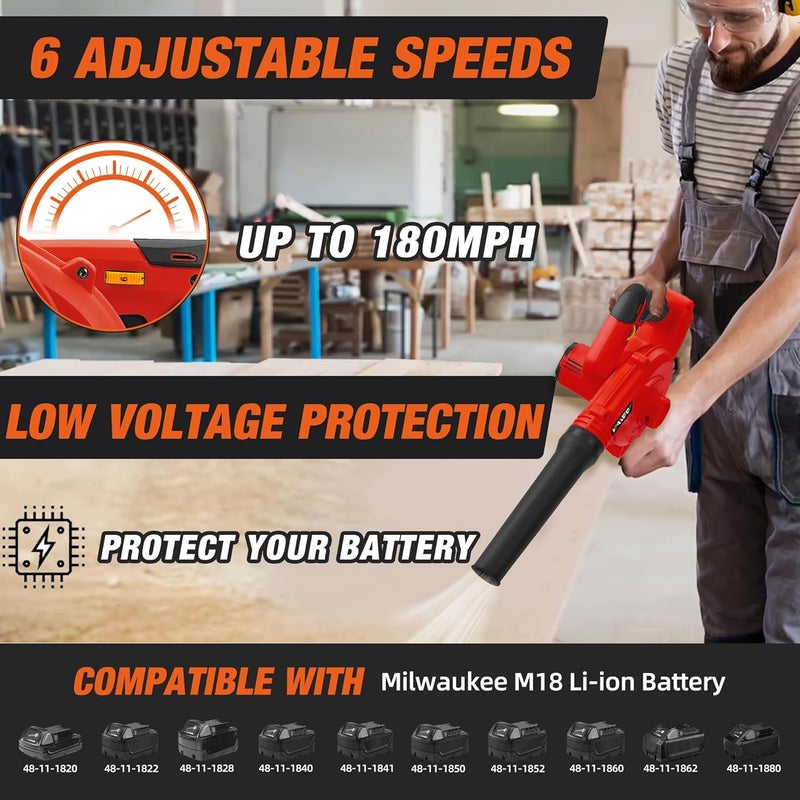 SUMYOUNG Cordless Leaf Blower for Milwaukee M18 Battery,Electric Jobsite Air Blower with Brushless Motor,6 Variable Speed Up to 180MPH,2-in-1 Handle Electric Blower and Vacuum Cleaner(Battery Not Included) - Image 2